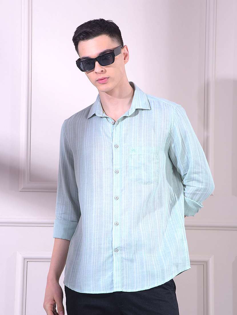 men striped long sleeve slim fit casual shirt