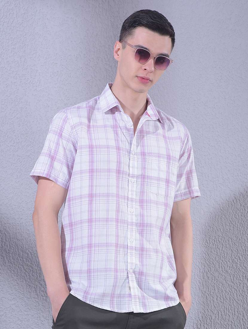 men checkered short sleeve slim fit casual shirt