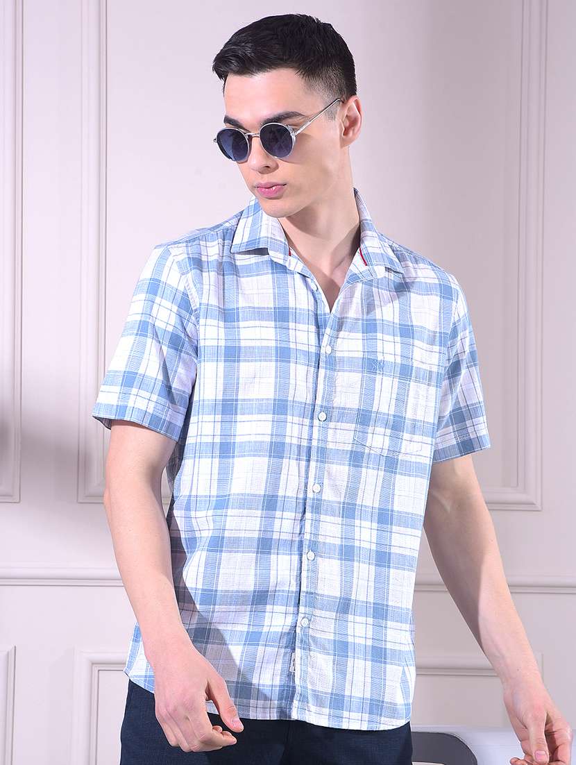 men checkered short sleeve slim fit casual shirt