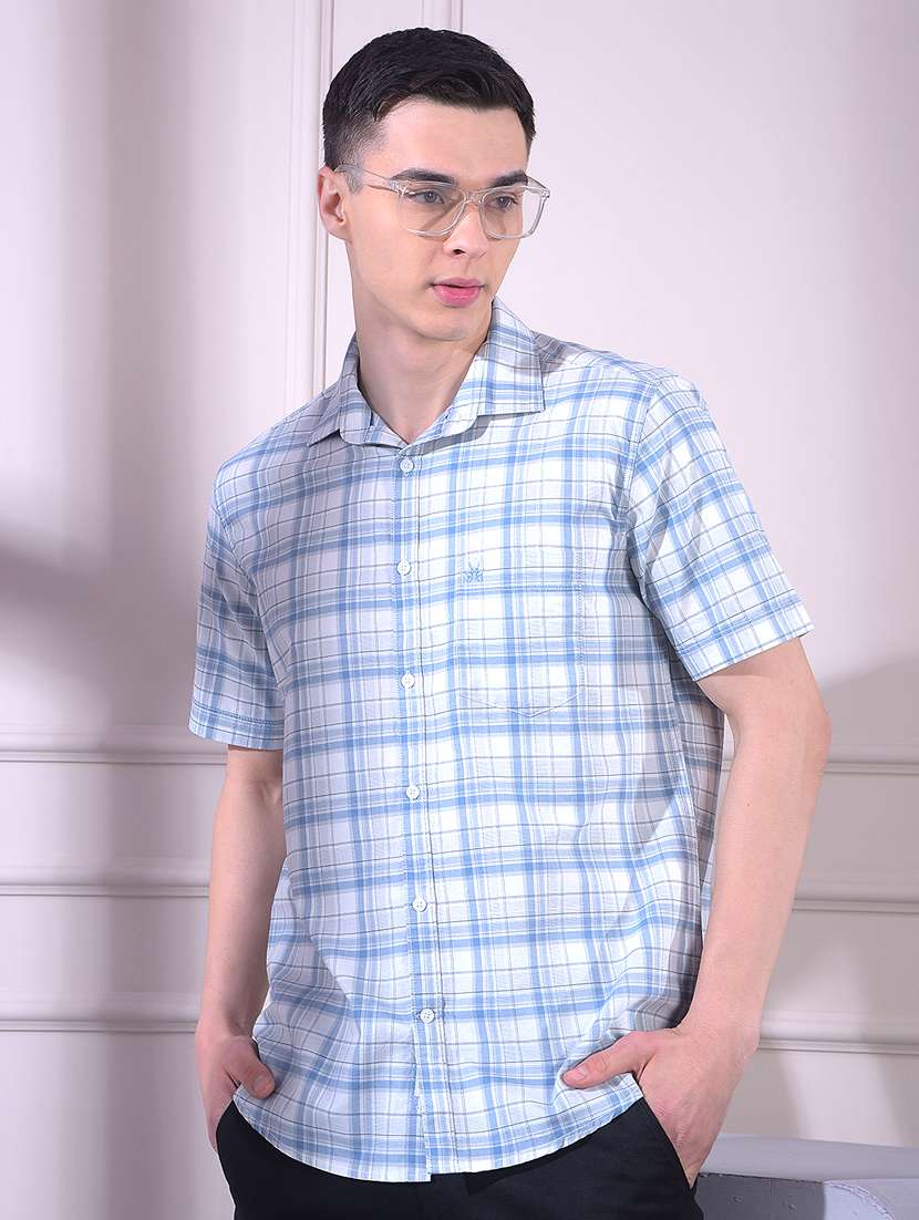 men checkered short sleeve slim fit casual shirt