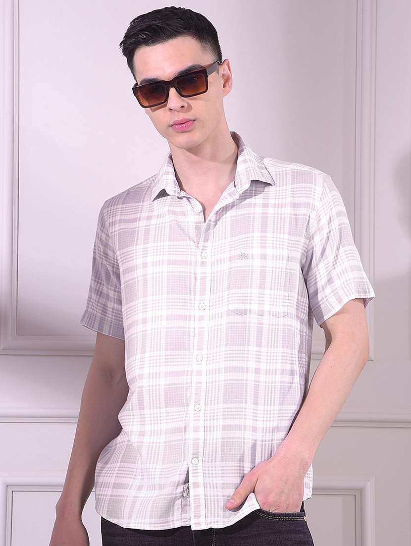 men checkered short sleeve slim fit casual shirt