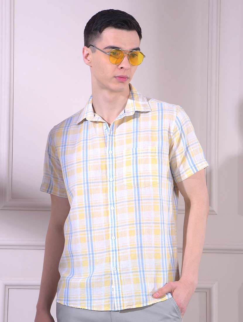 men checkered short sleeve slim fit casual shirt