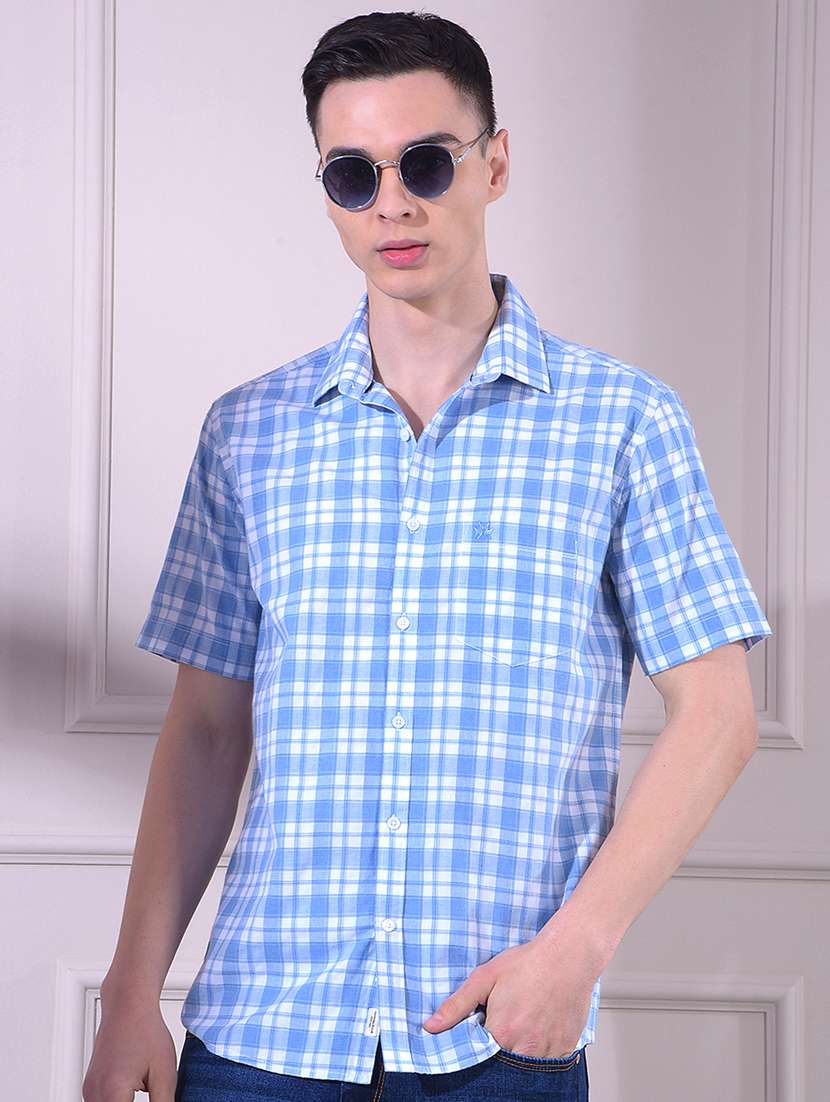 men checkered short sleeve slim fit casual shirt