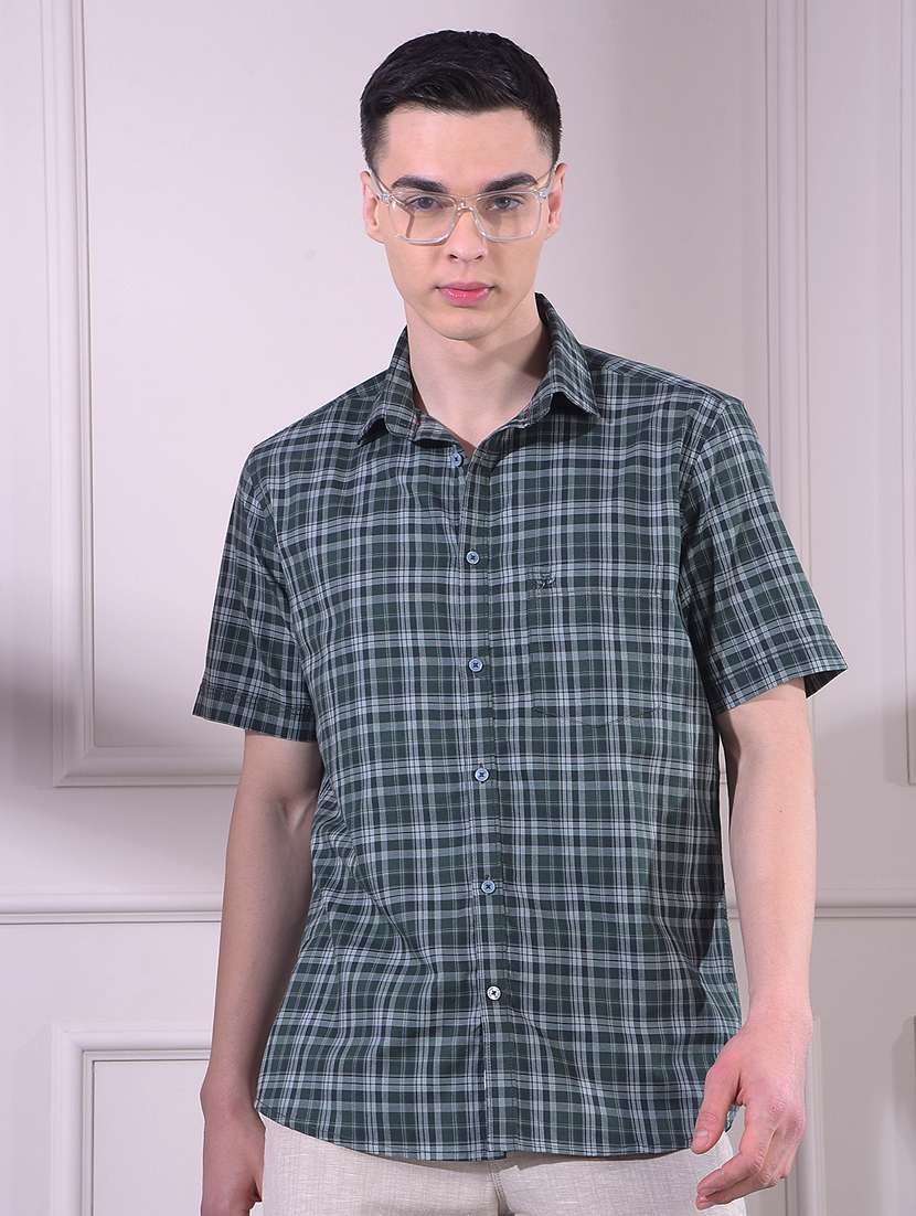 men checkered short sleeve slim fit casual shirt