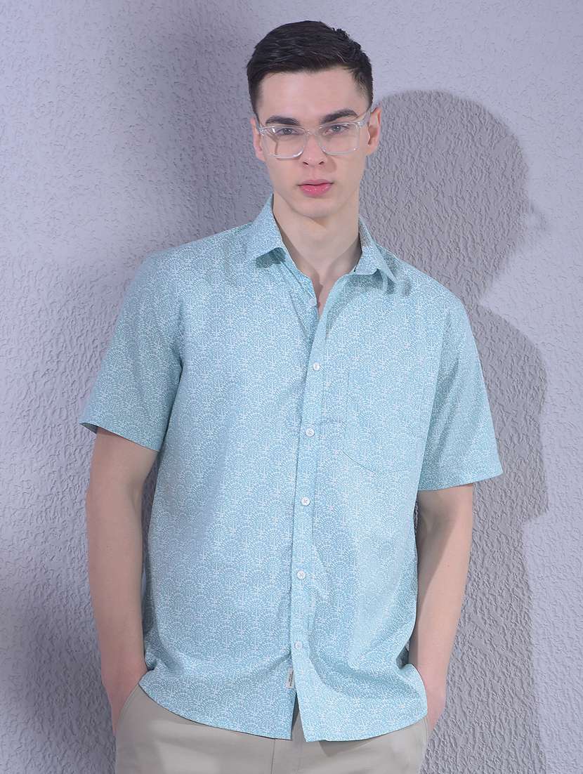 men printed short sleeve regular fit casual shirt
