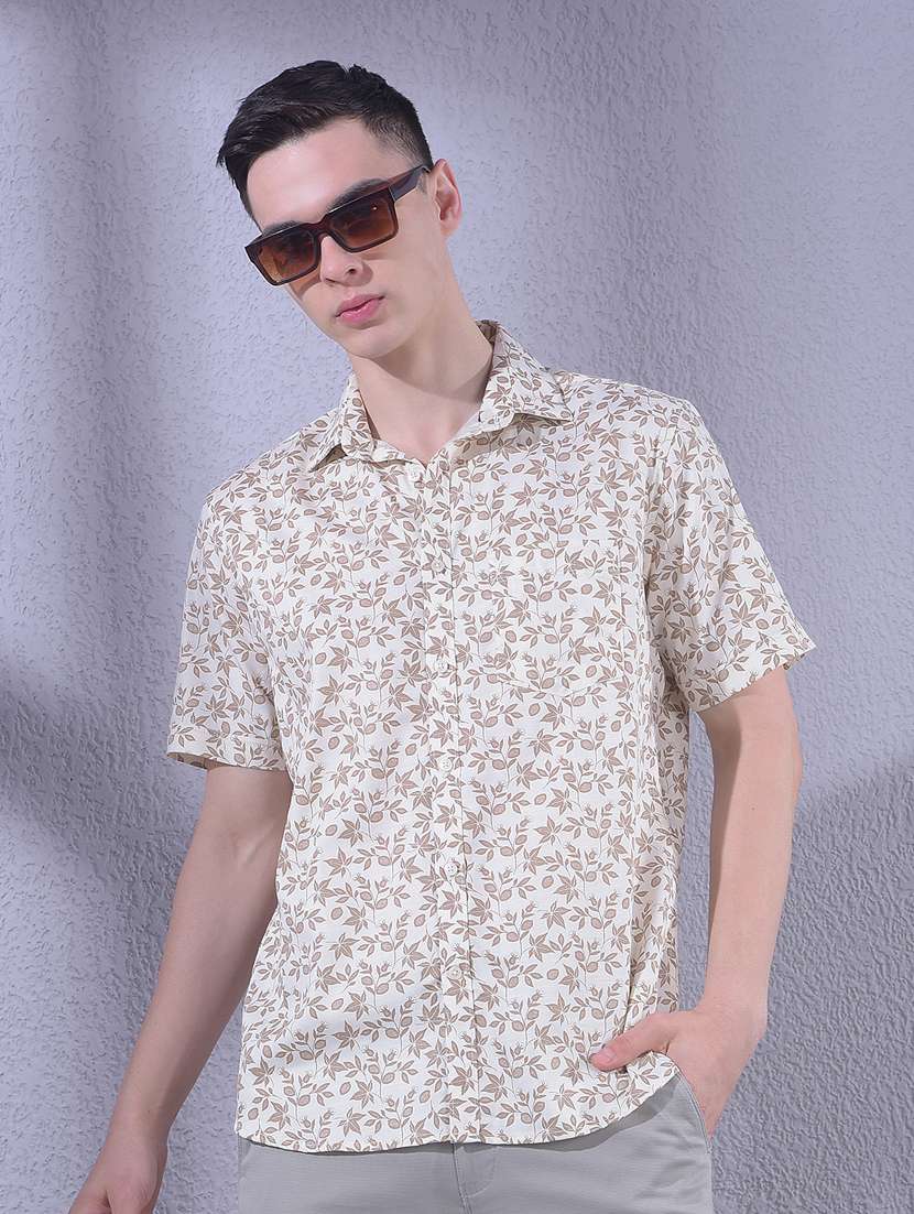 men printed short sleeve slim fit casual shirt