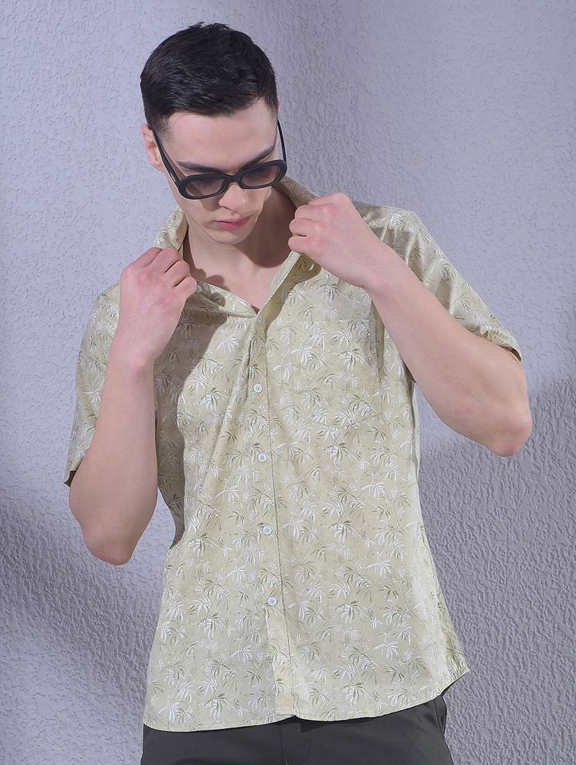 men printed short sleeve slim fit casual shirt