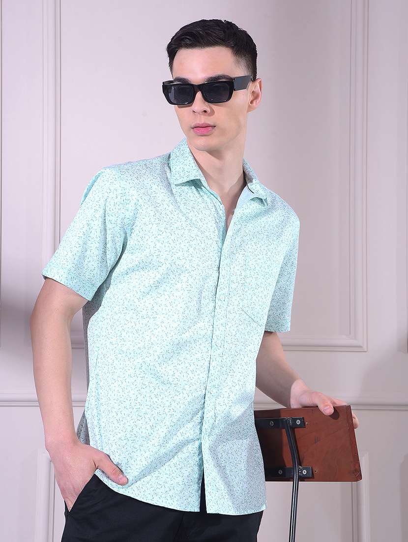 men printed short sleeve slim fit casual shirt
