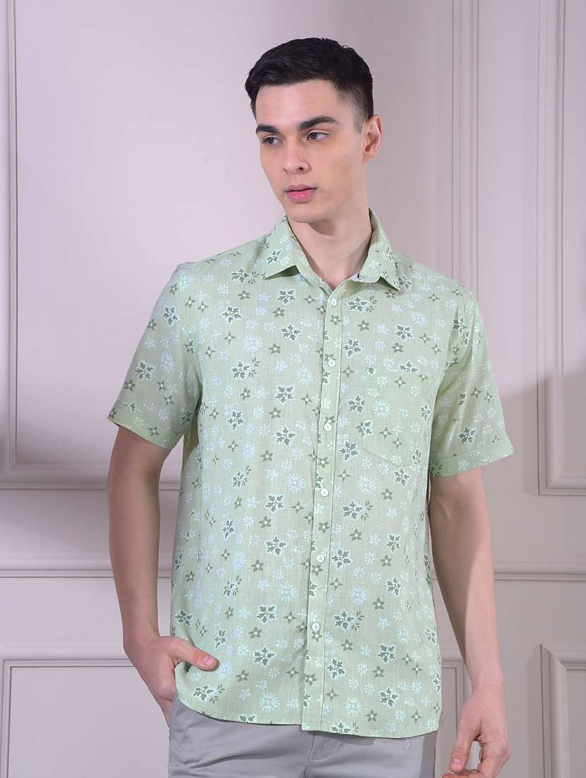 men floral printed short sleeve slim fit casual shirt