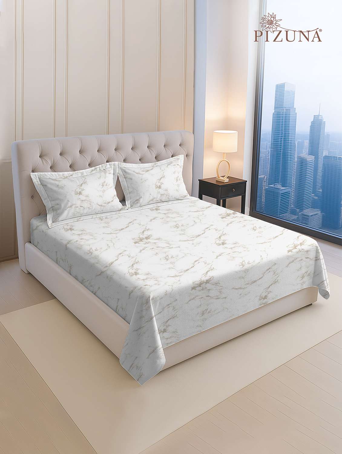 pizuna cotton 400 tc printed bedsheet superking with 2 pillow covers