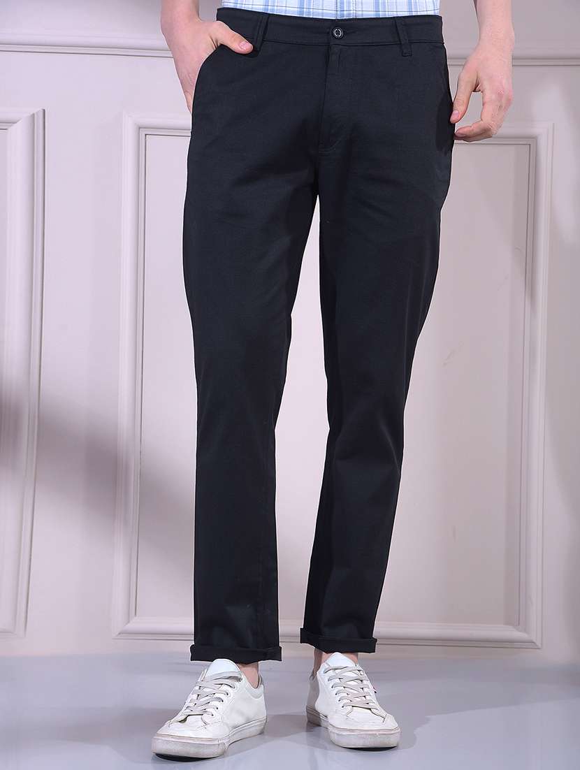 men solid mid rise chinos casual trouser