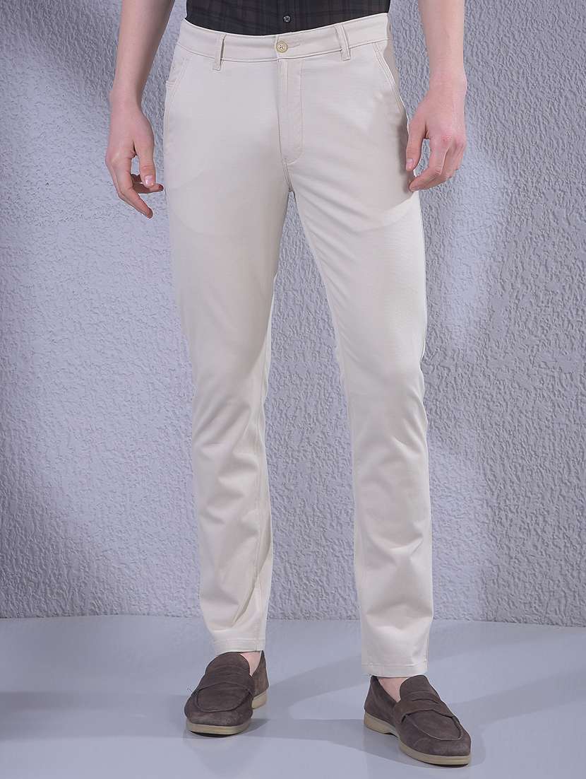men solid mid rise chinos casual trouser