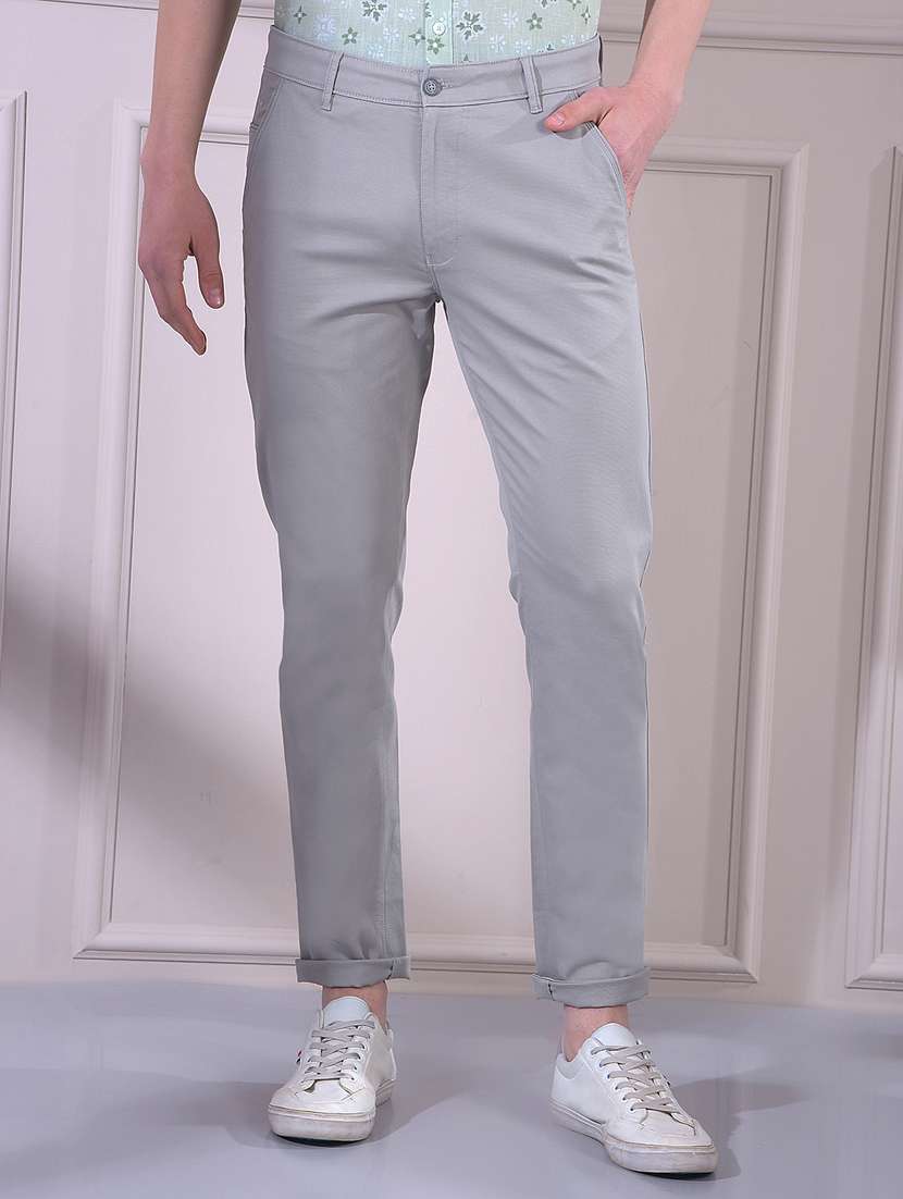 men solid mid rise chinos casual trouser