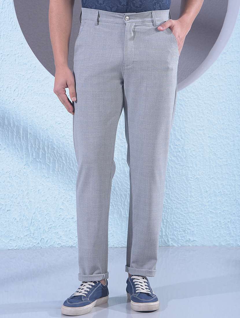 men checkered mid rise chinos casual trouser