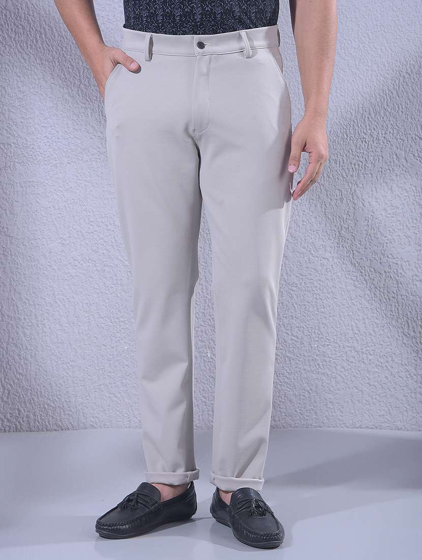 men solid mid rise chinos casual trouser