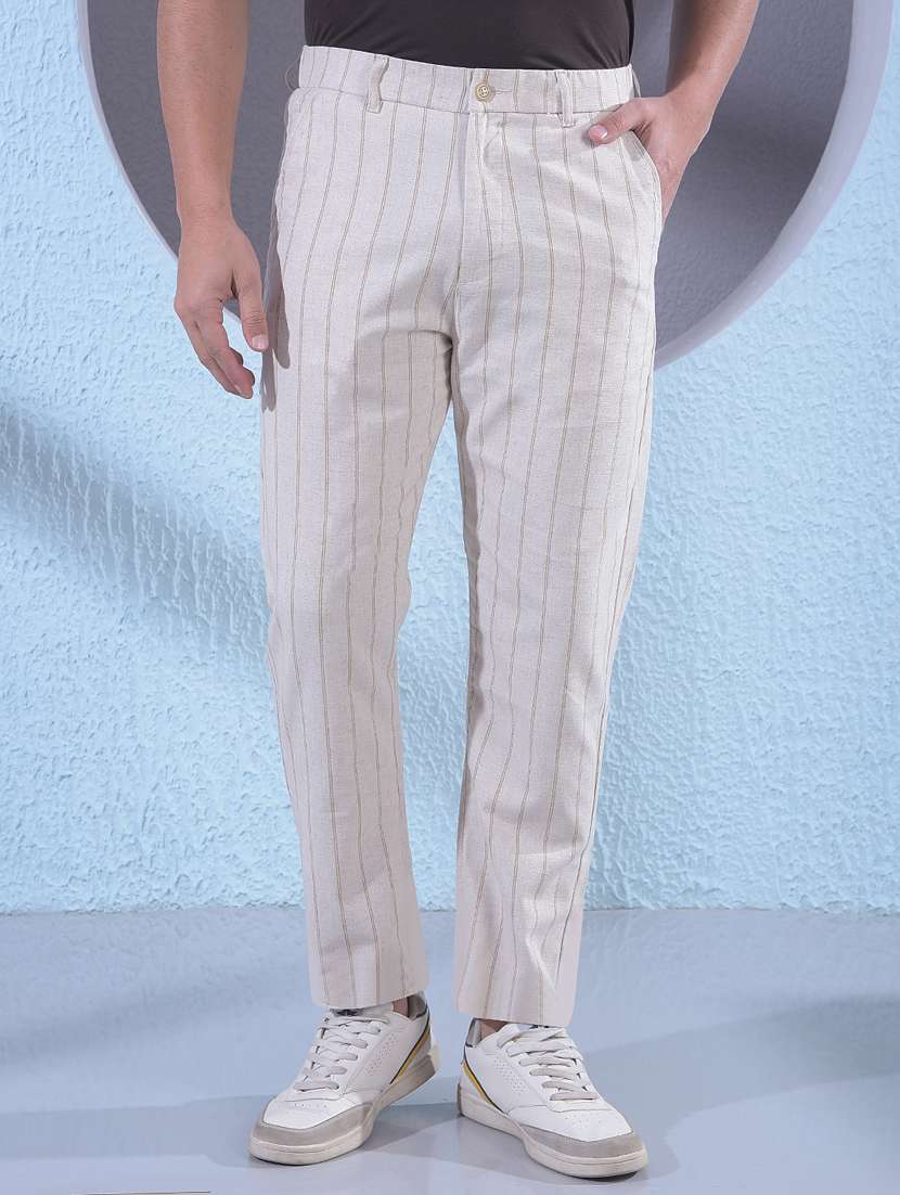 men striped mid rise chinos casual trouser