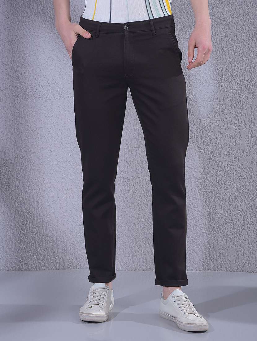 men solid mid rise chinos casual trouser