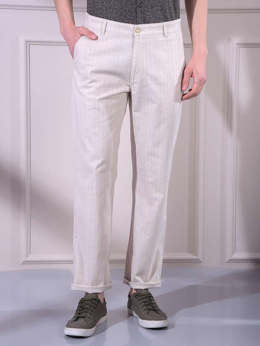 men striped mid rise chinos casual trouser