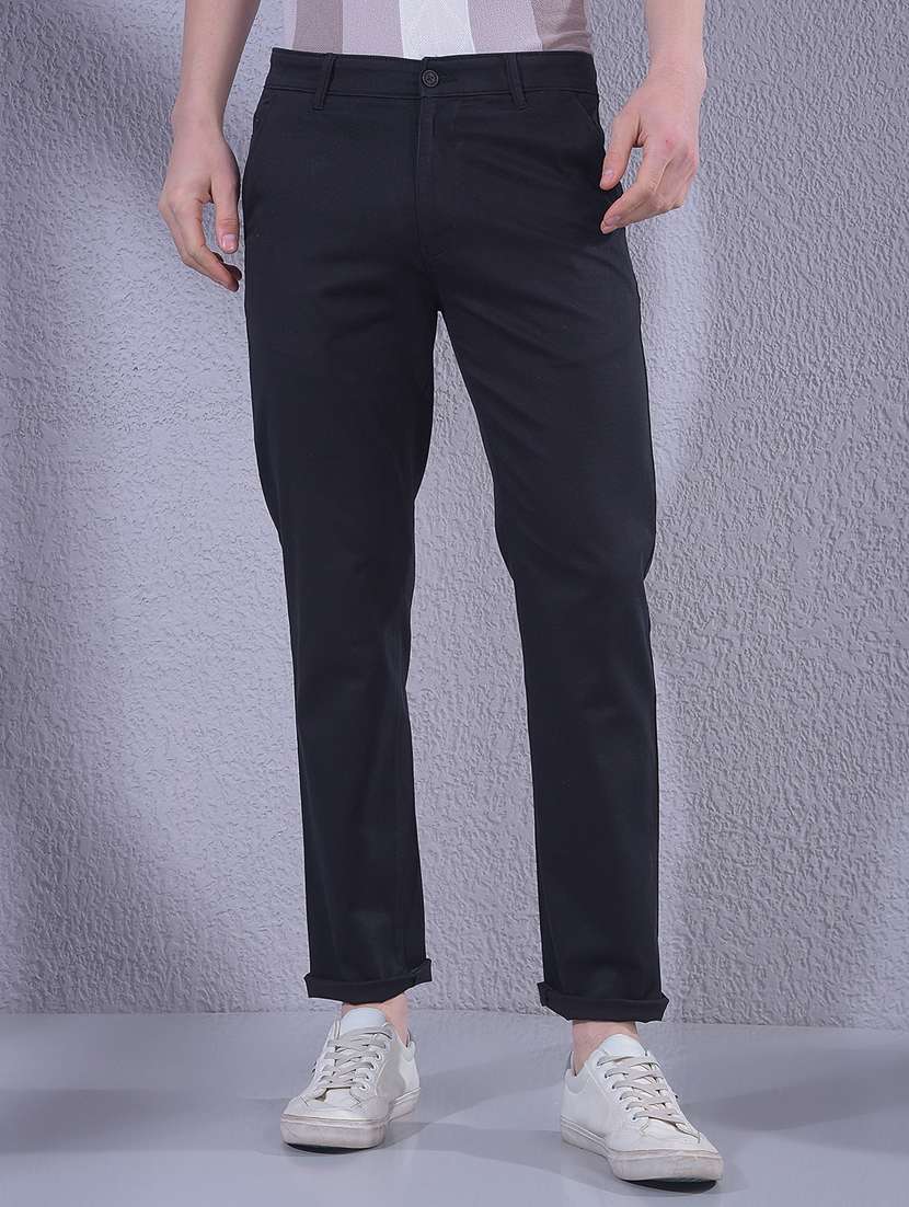 men solid mid rise chinos casual trouser
