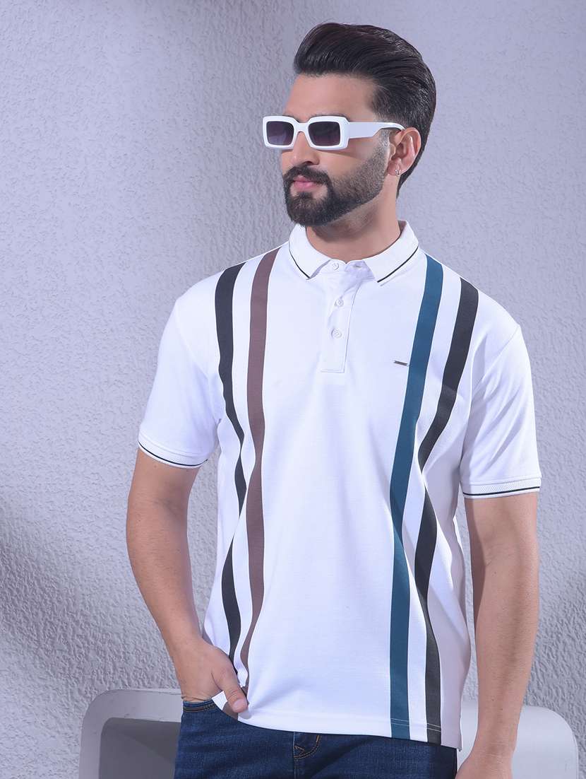 men striped short sleeve regular fit polo t-shirt