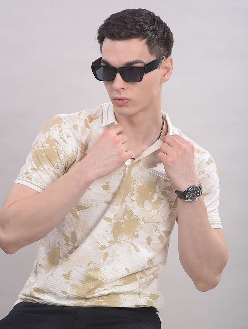 men printed short sleeve slim fit polo t-shirt