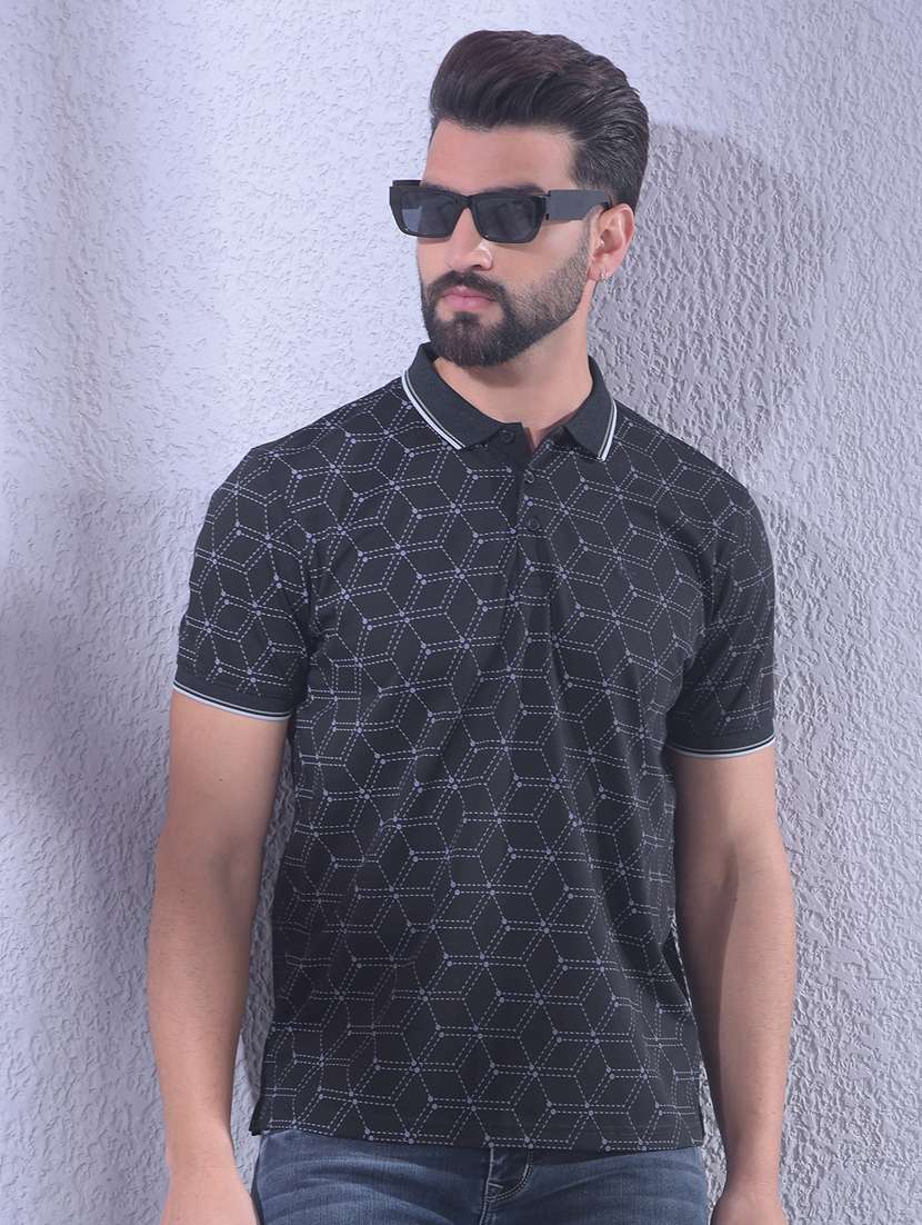 men printed short sleeve slim fit polo t-shirt