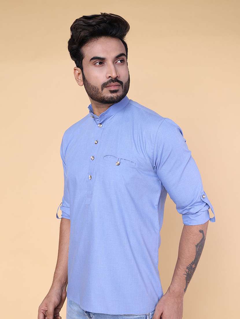men solid mandarin neck short kurta