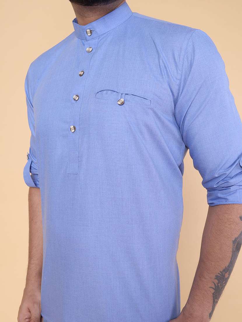 men solid mandarin neck short kurta - 22336092 -  Standard Image - 3