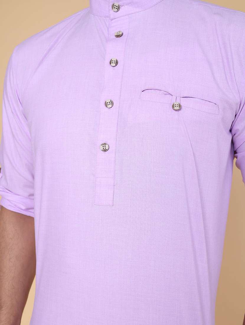 men solid mandarin neck short kurta - 22336096 -  Standard Image - 3