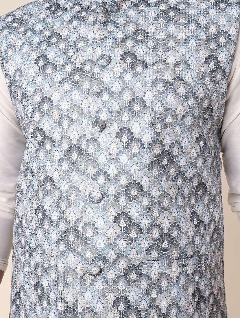 men printed mandarin neck kurta pyjama with jacket ethnic wear set - 22336116 -  Standard Image - 5