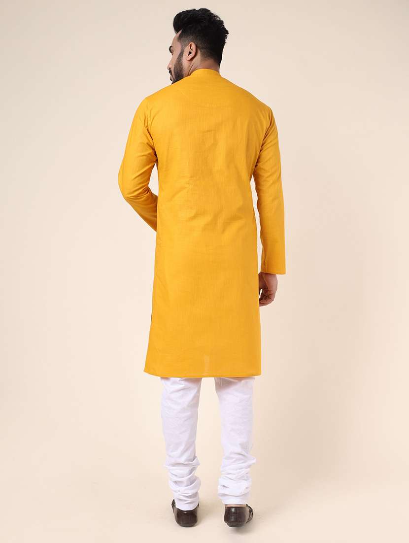 men solid mandarin neck kurta churidar ethnic wear set - 22336124 -  Standard Image - 3