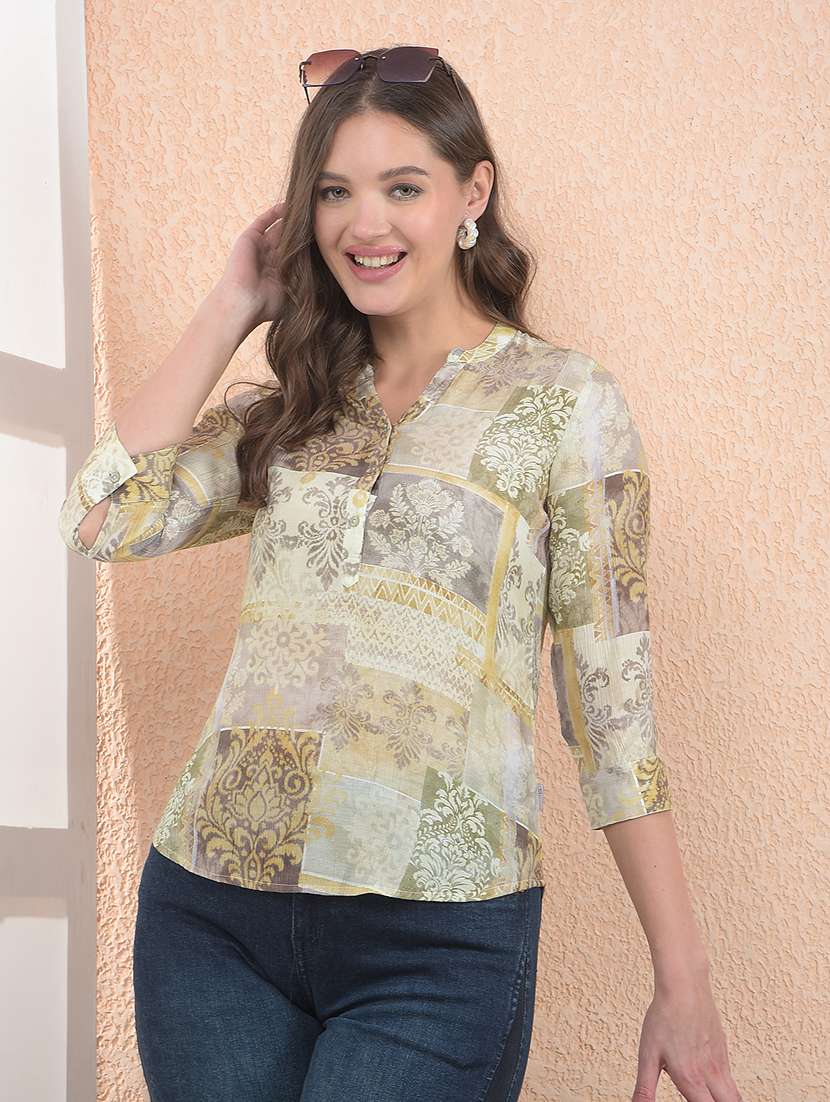 women printed three quarter sleeve regular top