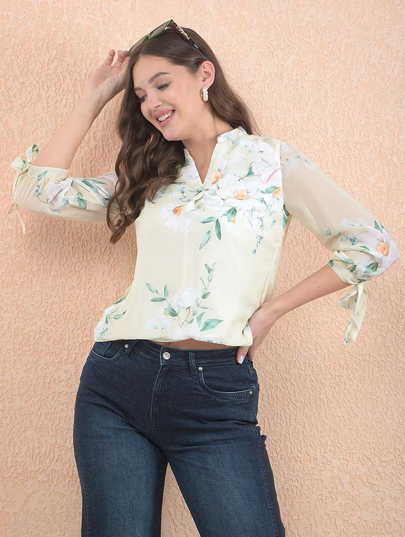 women floral print three quarter sleeve top