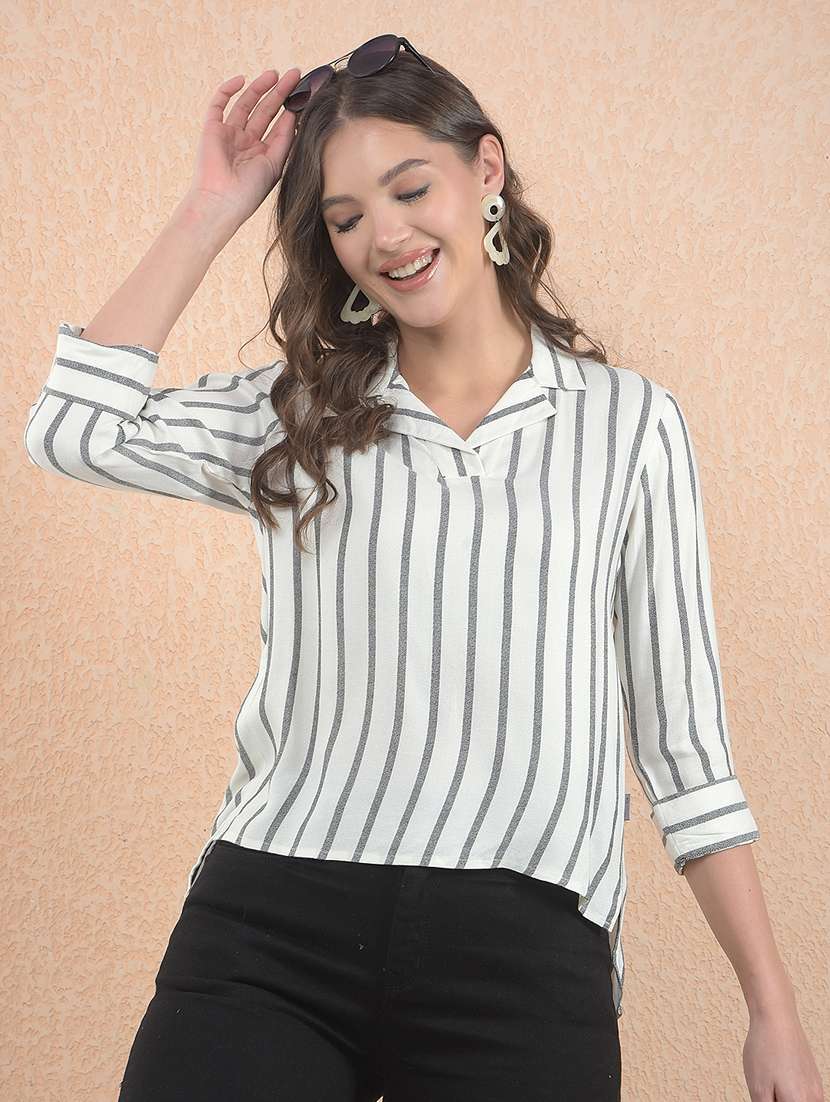 women striped three quarter sleeve top