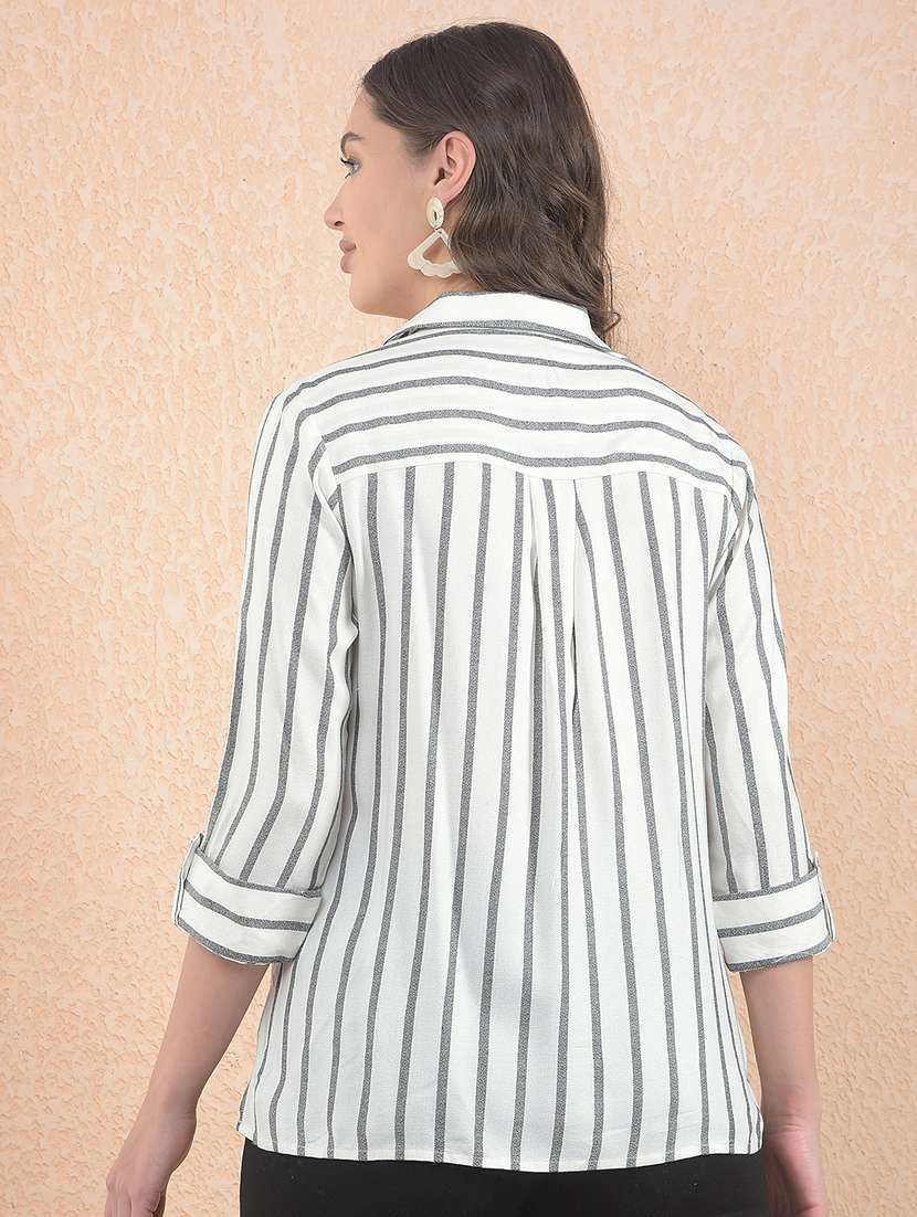 women striped three quarter sleeve top - 22336140 -  Standard Image - 3