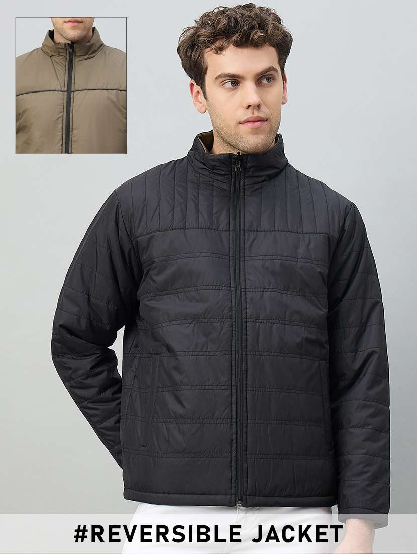 men solid long sleeve reversible bomber jacket