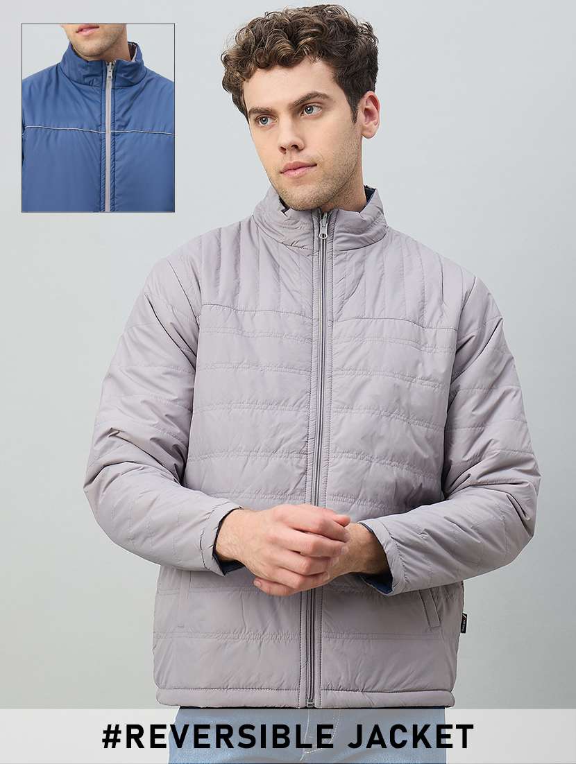 men solid long sleeve reversible bomber jacket