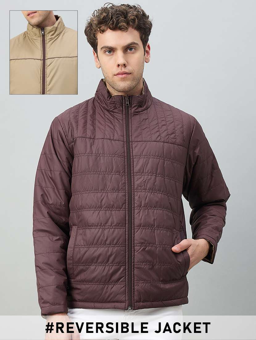 men solid long sleeve reversible bomber jacket