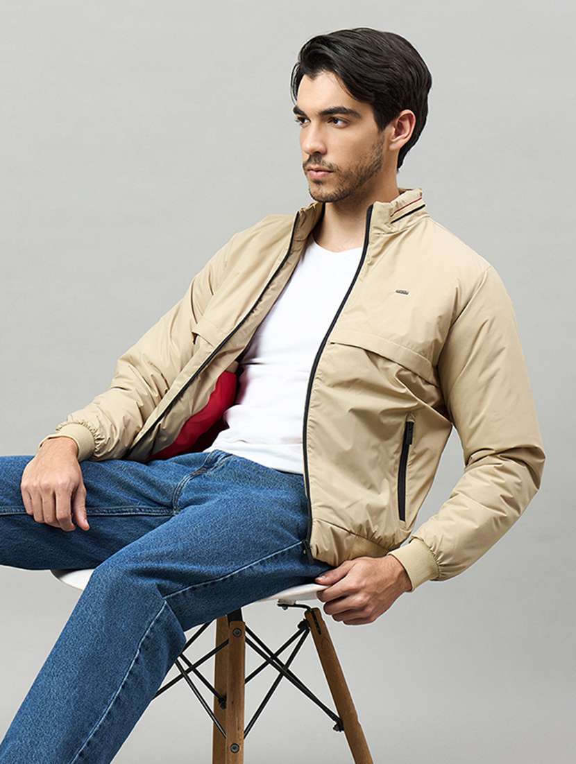 men solid long sleeve bomber jacket