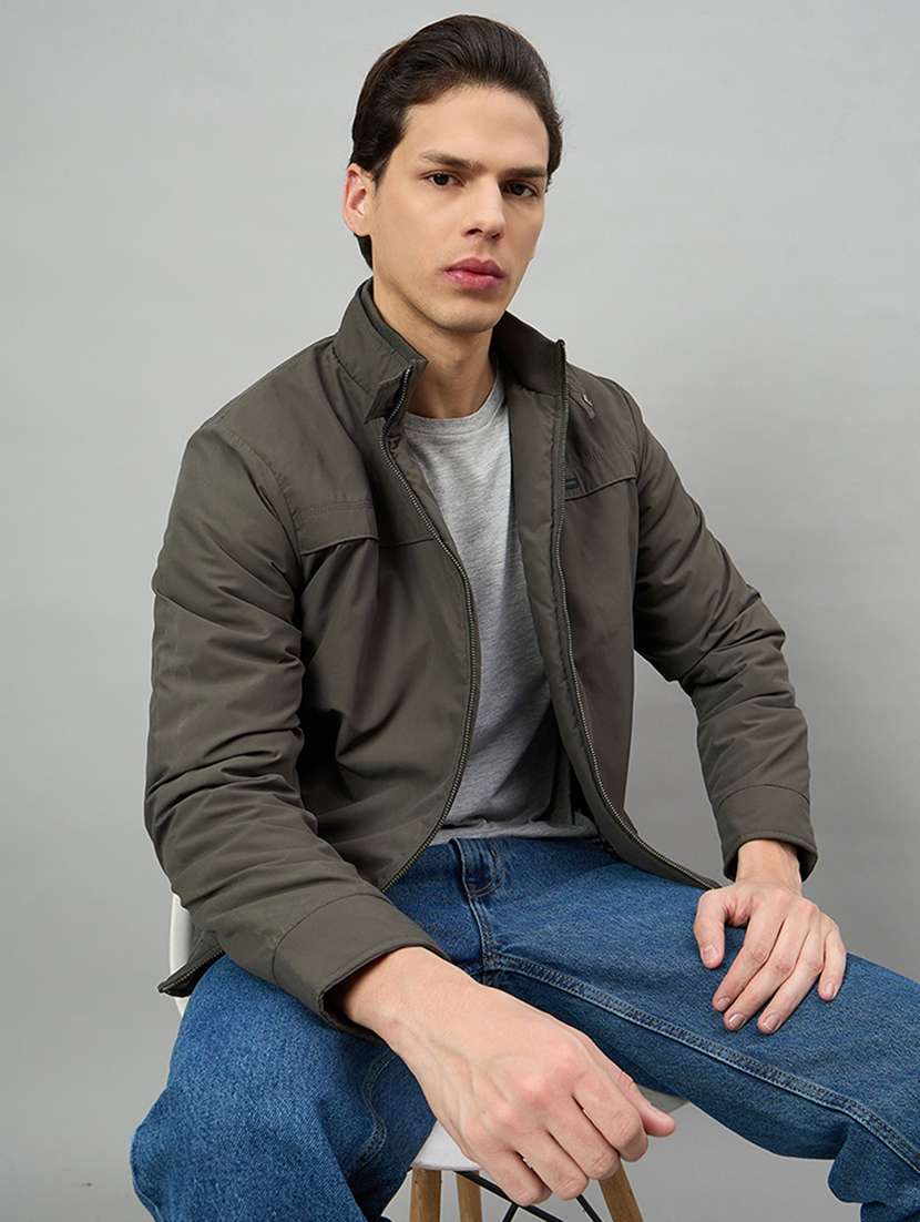 men solid long sleeve bomber jacket