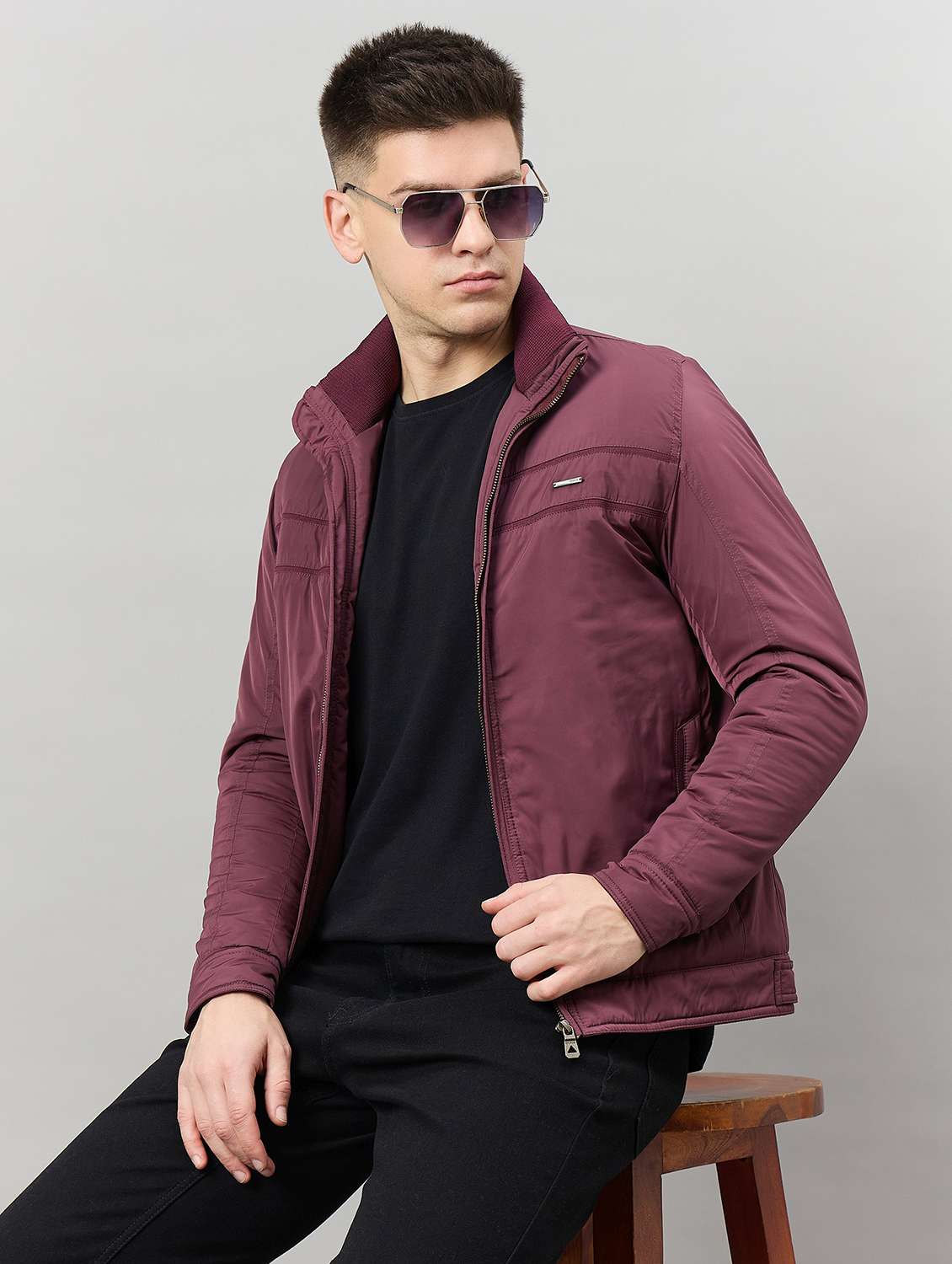 men solid long sleeve bomber jacket