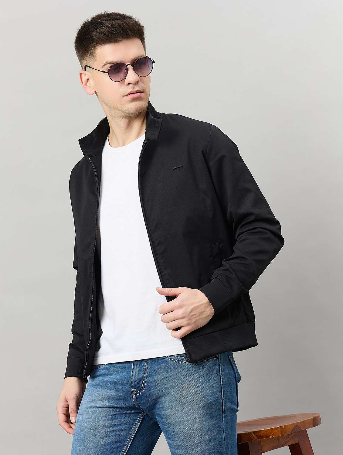 men solid long sleeve bomber jacket