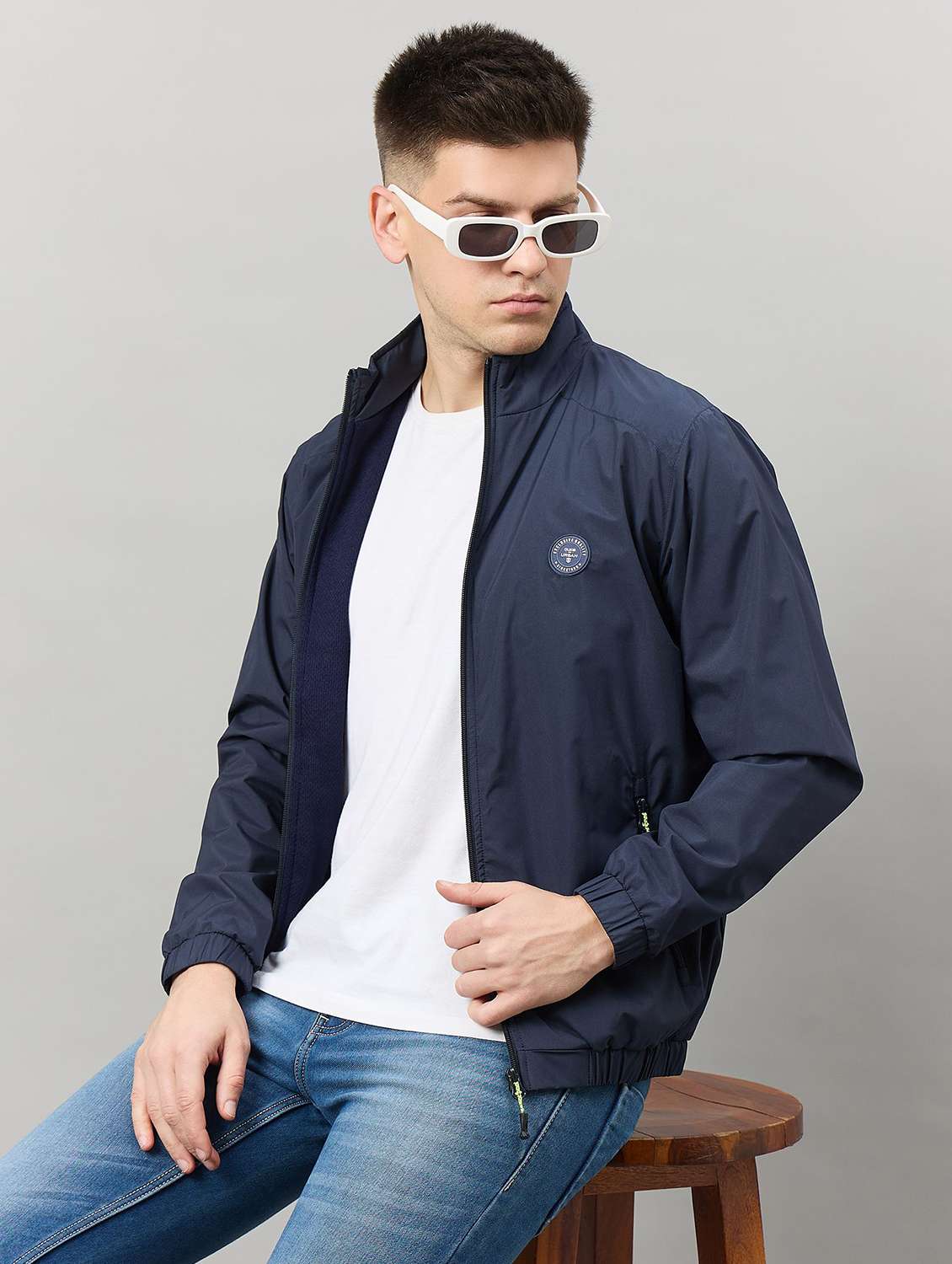 men solid long sleeve bomber jacket