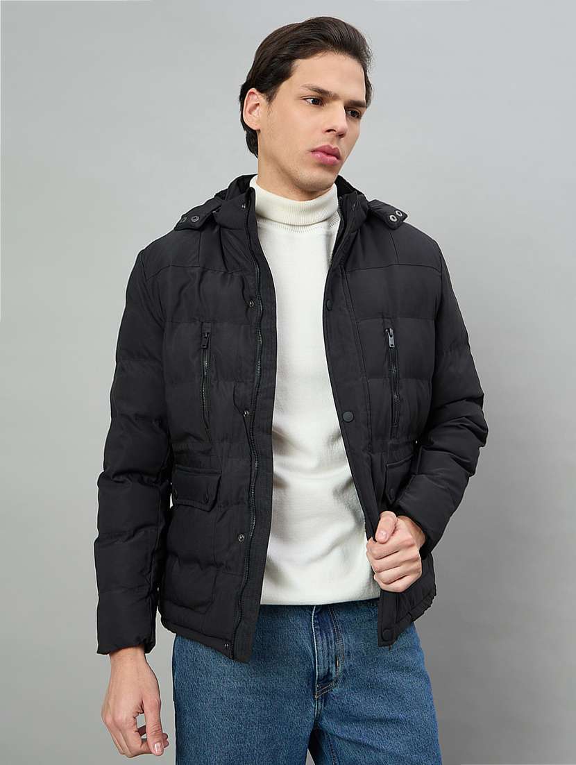 men solid long sleeve puffer jacket