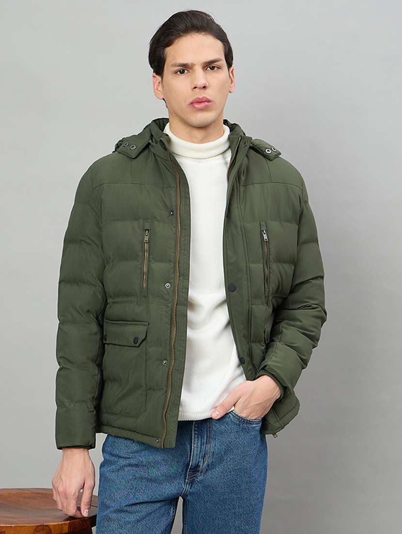 men solid long sleeve puffer jacket