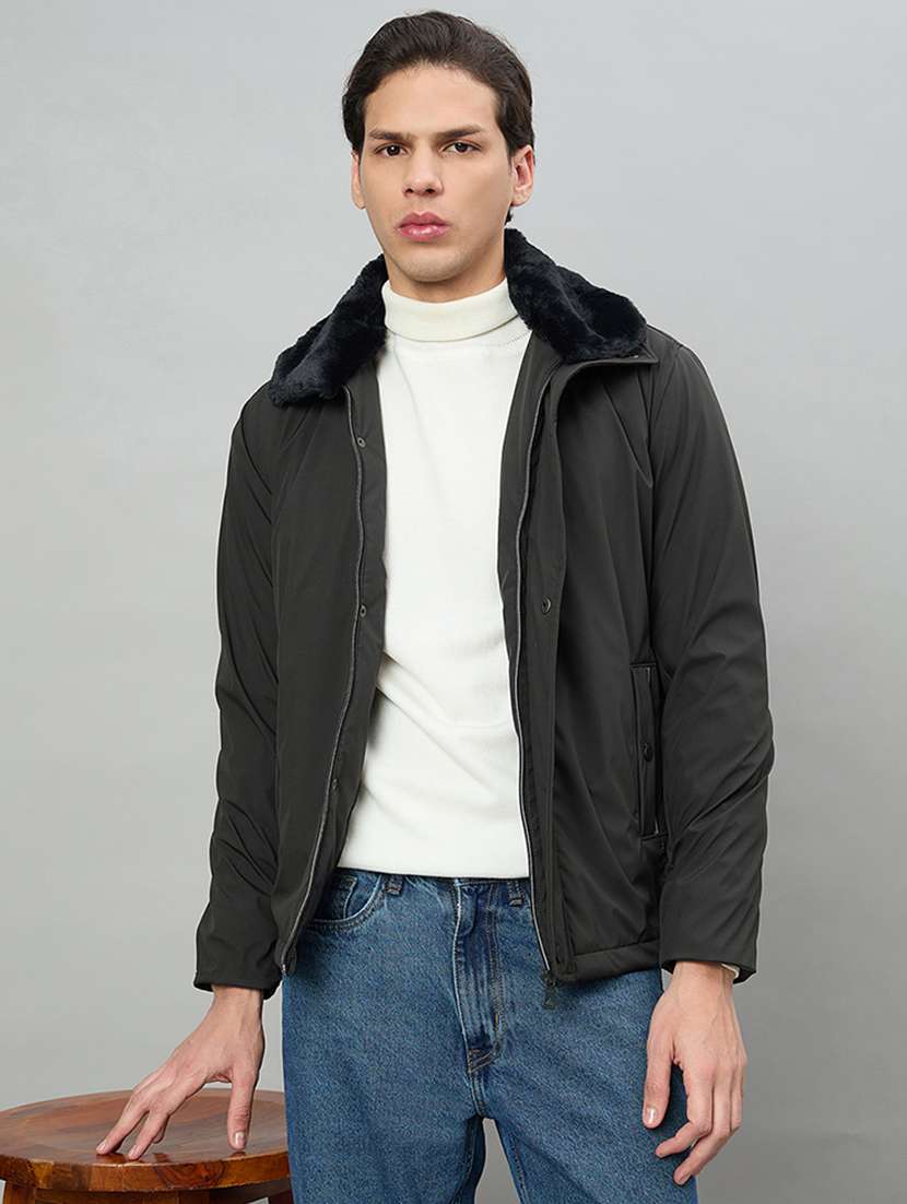 men solid long sleeve bomber jacket