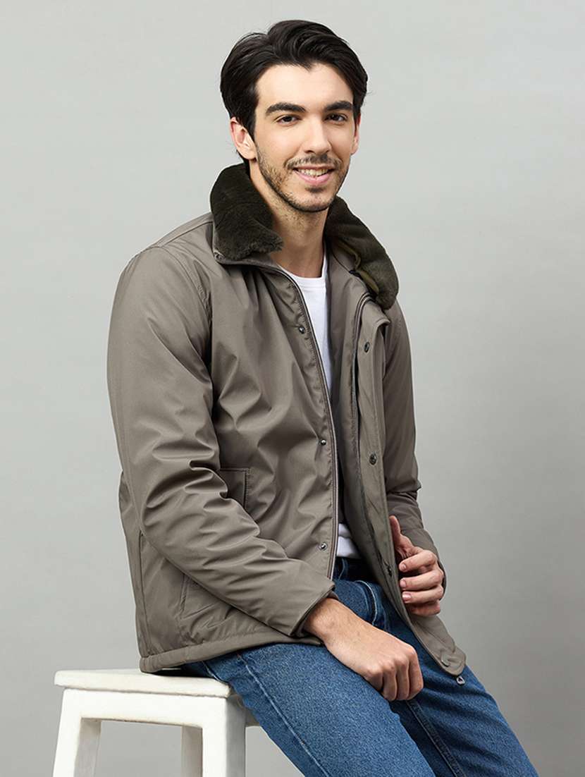 men solid long sleeve bomber jacket