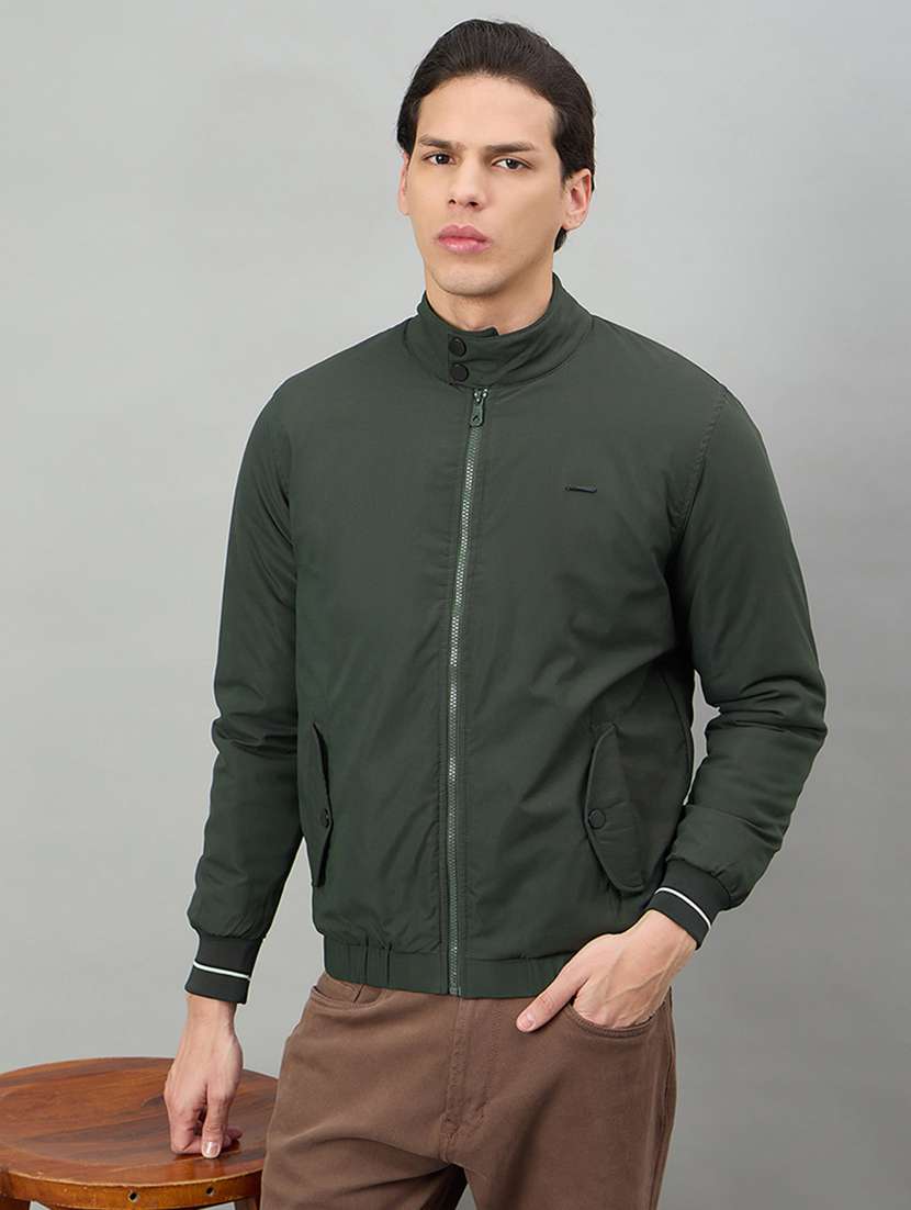 men solid long sleeve bomber jacket