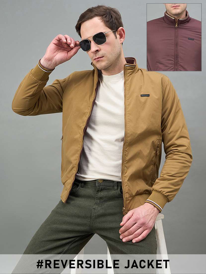 men solid long sleeve reversible bomber jacket