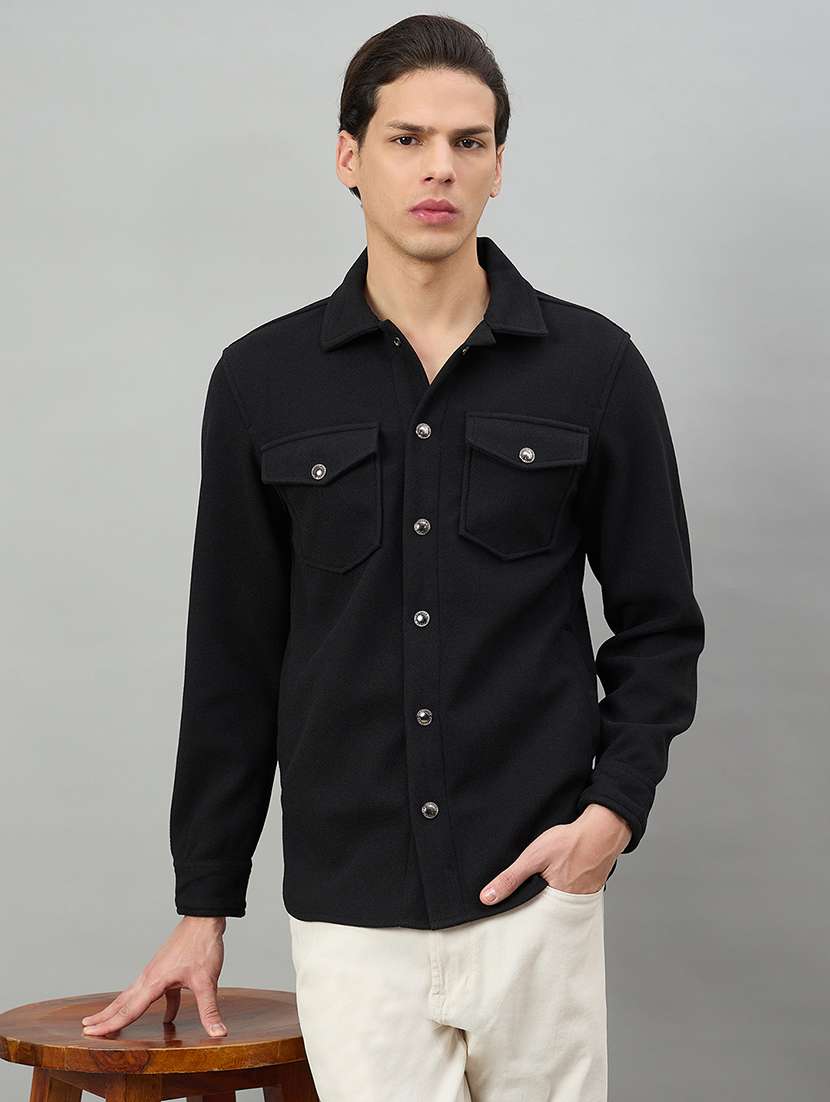 men solid long sleeve regualr fit shacket